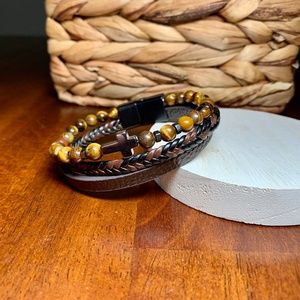 Tiger’s Eye & Hematite Leather Cross Bracelet